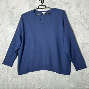 J Jill Sweater Size 3X Silk Blend Blue Pullover Relaxed Long Sleeve Cozy Luxury